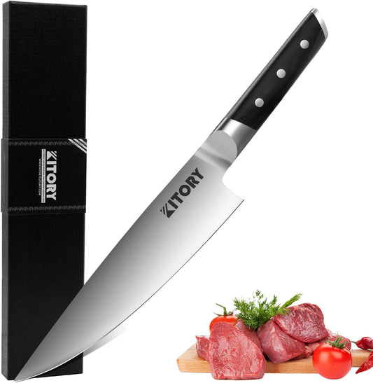 Kitory Chef Knife 8" - Full Tang Pro Kitchen Knife - Forged German High Carbon Steel - Full Tang Pakkawood Handle-Gift Box - Metadrop Series
