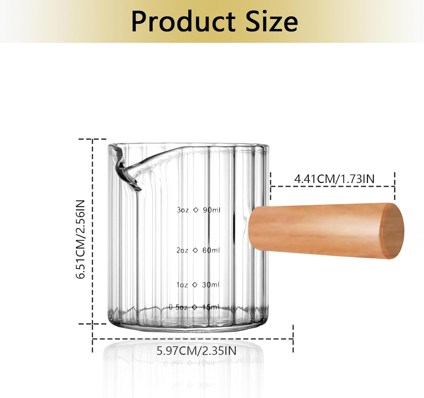 Espresso Measuring Cup 3 Oz, Espresso Glass Cups with Wood Handle, Milk Frothing Cup, Espresso Cup for Coffee, Milk, Tea or Maple Syrup Serving