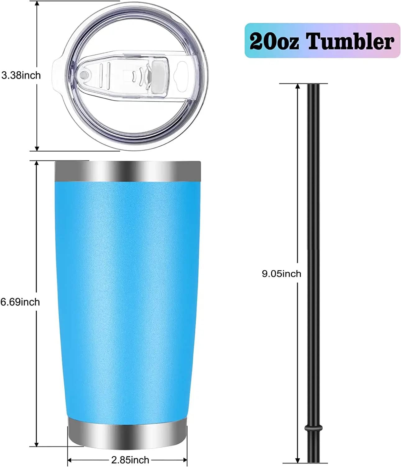 VEGOND 20oz Tumbler with Lid and Straw Stainless Steel Tumbler Cup Vacuum Insulated Double Wall Travel Coffee Mug Powder Coated Coffee Cup(Sky Blue 1 Pack)