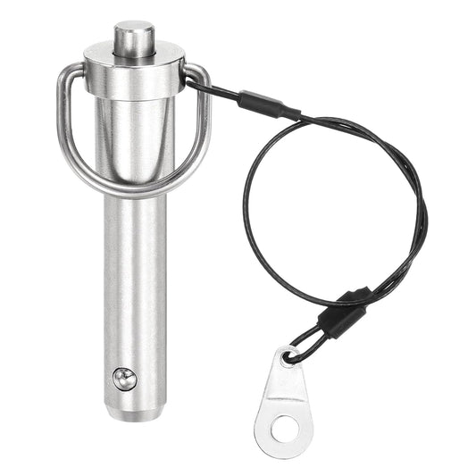 uxcell 1 Pcs Quick Release Pin, 1/2" x 1.5"(Dia. x L) Push-Button Ball Locking Pin 304 Stainless Steel Ring Handle Locking Pin with Wire for Audio Bimini Top Marine, Silver