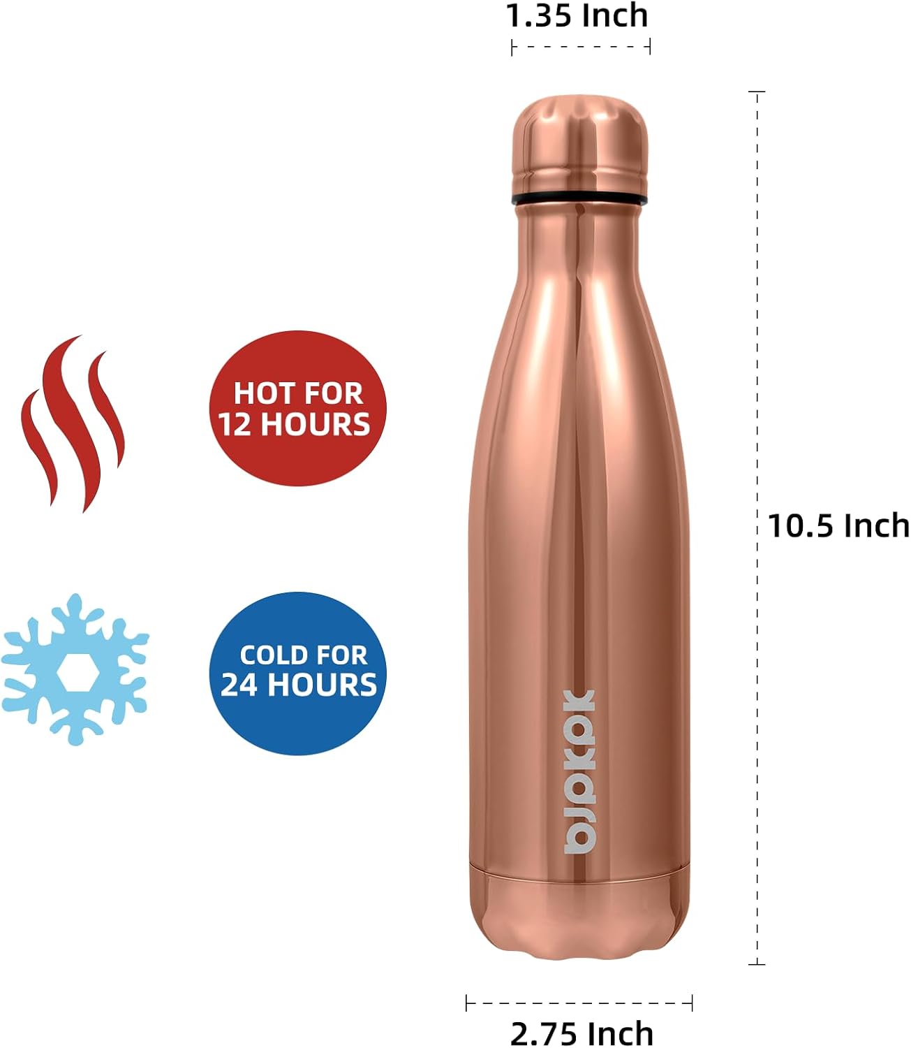 BJPKPK Stainless Steel Water Bottles 17oz Insulated Water Bottle Keep Cold And Hot, Shining Rose Gold