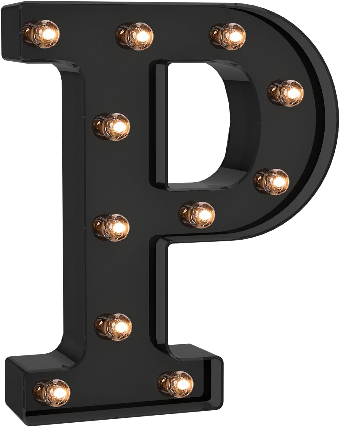 Foaky Black LED Letter Lights for Room Decor - Bedroom Wall Decor, Alphabet Lights for Home, Wedding, Party - Battery Operated （P）