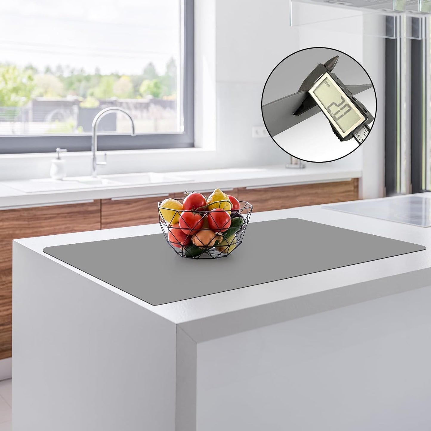 2MM Thick Silicone Countertop Mat, 35.4"x 23.6" Silicone Mats for Kitchen Counter, Nonslip Heat Resistant Mat, Large Kitchen Counter Mats, Waterproof Countertop Protector, Light Gray