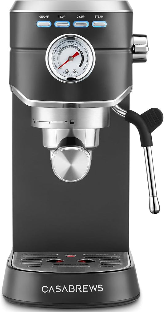 CASABREWS CM5418 Espresso Machine 20 Bar, Stainless Steel Espresso Maker with Milk Frother Steam Wand, Compact Cappuccino Machine for Home, Espresso Coffee Machine with Removable Water Tank, Black