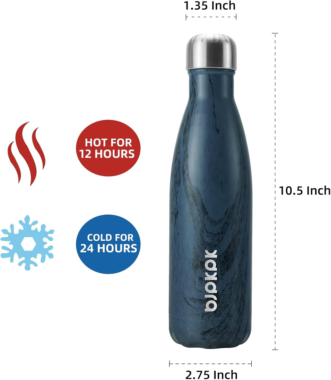 BJPKPK 17 oz Insulated Stainless Steel Water Bottles Cola Shape Water Bottles for Travel,Wood Graphics Prussian Blue