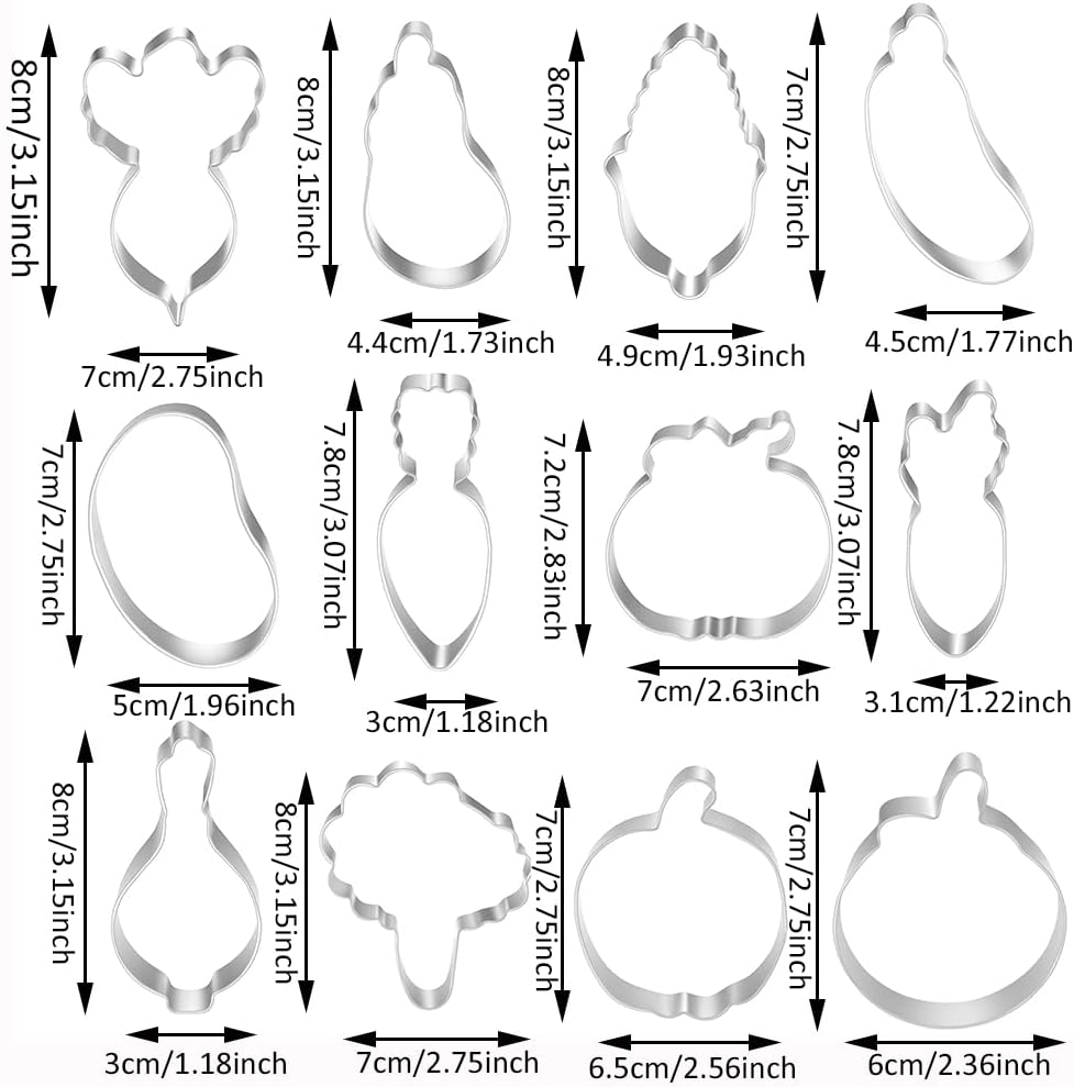 12pcs Vegetable Cookie Cutters set, Stainless Steel Fondant Cutters Set Pastry Biscuit Baking Clay DIY tools,By MrCookie