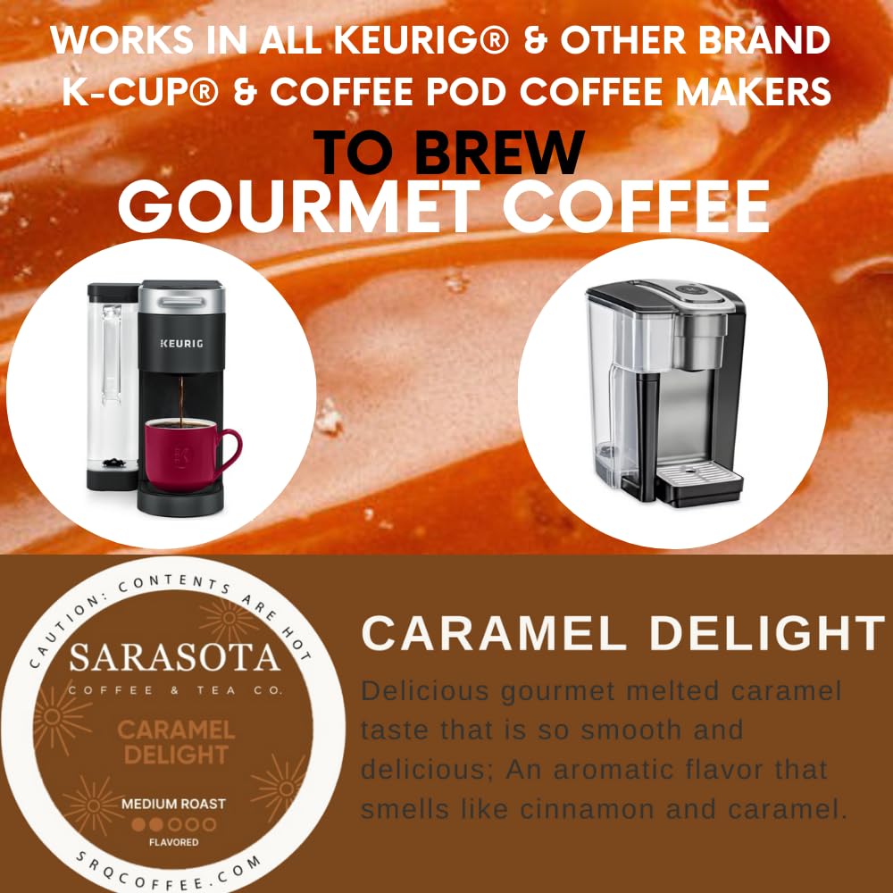 Sarasota K-Cup Coffee Pods | Medium Roast Flavored Coffee | Salted Caramel Cream | Single Serve for Keurig Brewers | Gourmet, Low Acid, Mold Free | 24 Count