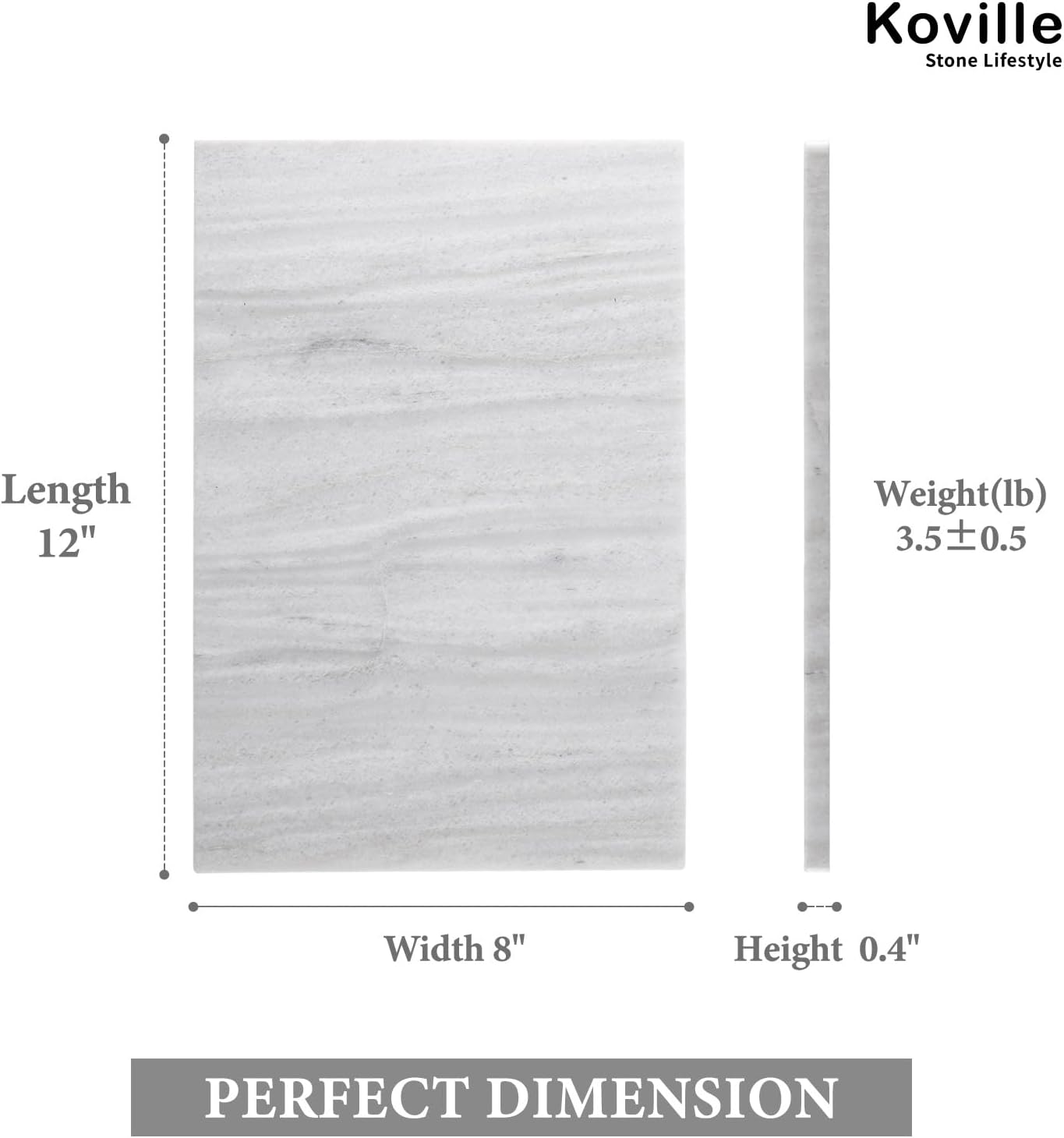 Koville Natural Marble Cutting Board for Kitchen Countertop, 12" x 8" Pastry Bread Macaron Display Board, Real Stone Slab Marble Cheese Boards, Bathroom Perfume Tray Candle Plate(Nestos White)