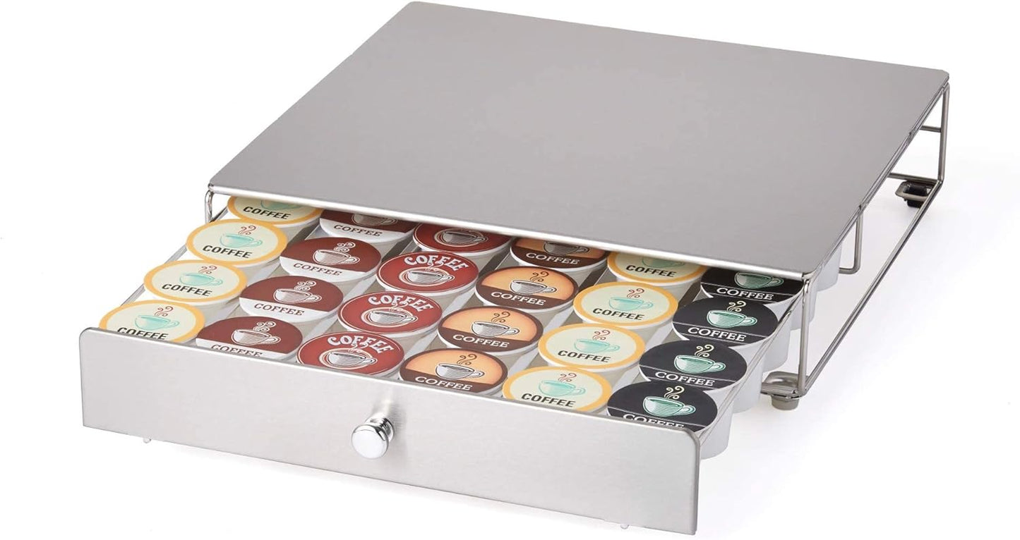 Nifty Coffee Pod Drawer – Stainless-Steel, Compatible with K-Cups, 36 Pod Pack Holder, Rolling Drawer, Under Coffee Pot Storage Sliding Drawer, Home Kitchen Counter Organizer