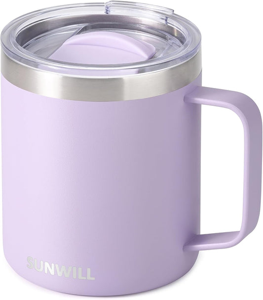 SUNWILL Travel Coffee Mug with Lid, Insulated Tumbler with Handle, 14 oz Stainless Steel Cup for Home, Office, Camping, Powder Coated Orchid