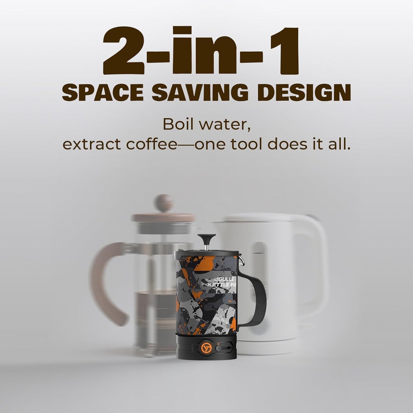 Electric French Press Coffee Maker, 120V Boil Water & Press Coffee 2-in-1, Portable Design for Camping, Travel, 6 Minute Brew Ready