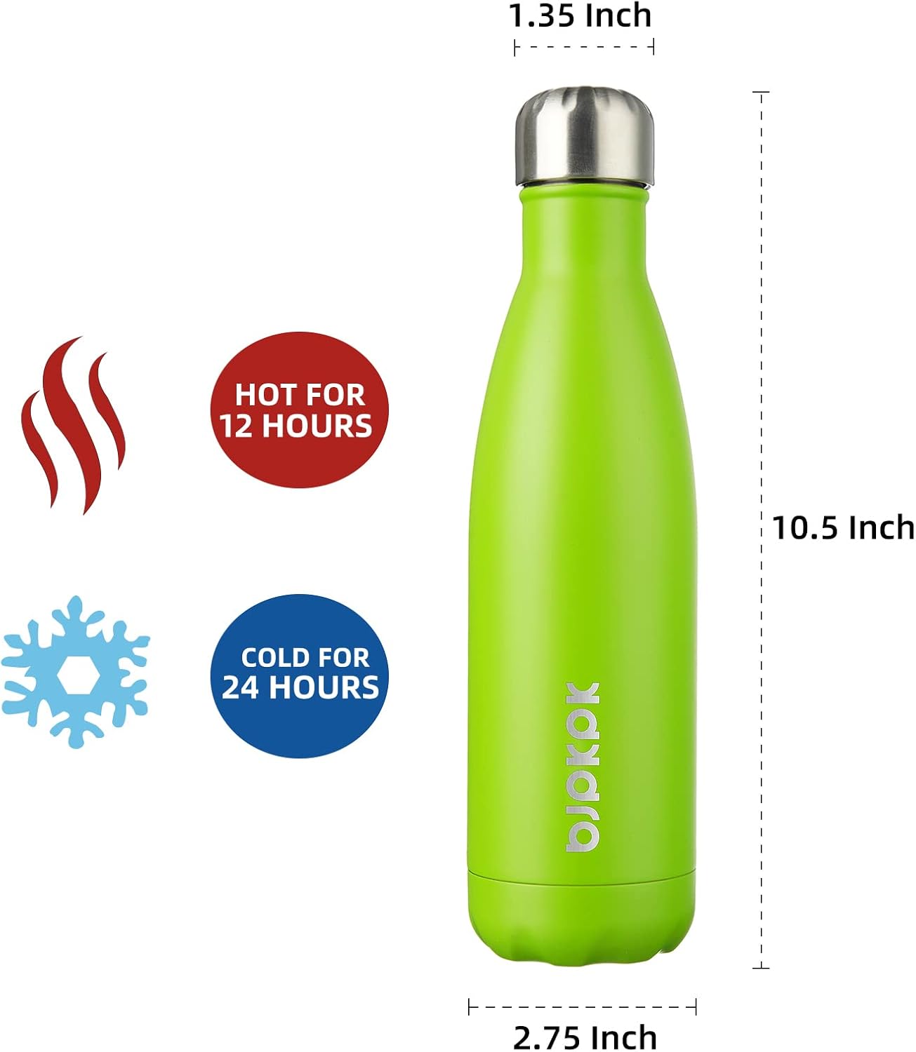 BJPKPK Insulated Water Bottles -17oz/500ml -Stainless Steel Water bottles, Sports water bottles Keep cold for 24 Hours and hot for 12 Hours,BPA Free water bottles,Green (Pack of 5)