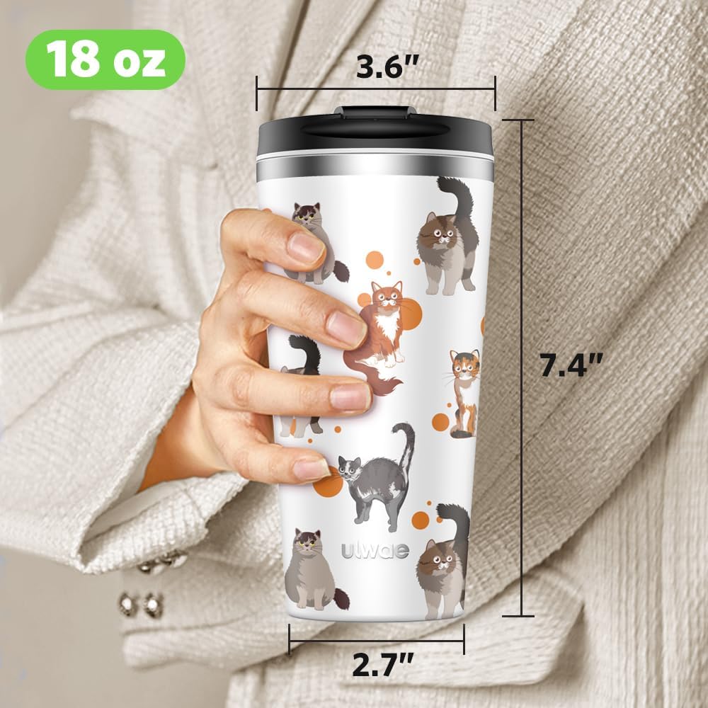 Insulated Coffee Mug with Ceramic Coating, 18oz Travel Mug with Leak-proof Lid, Vacuum Double-wall Tumbler, Stainless Steel Thermal Cup for Tea, Hot Cocoa, Cold Beverage, Ice Drinks