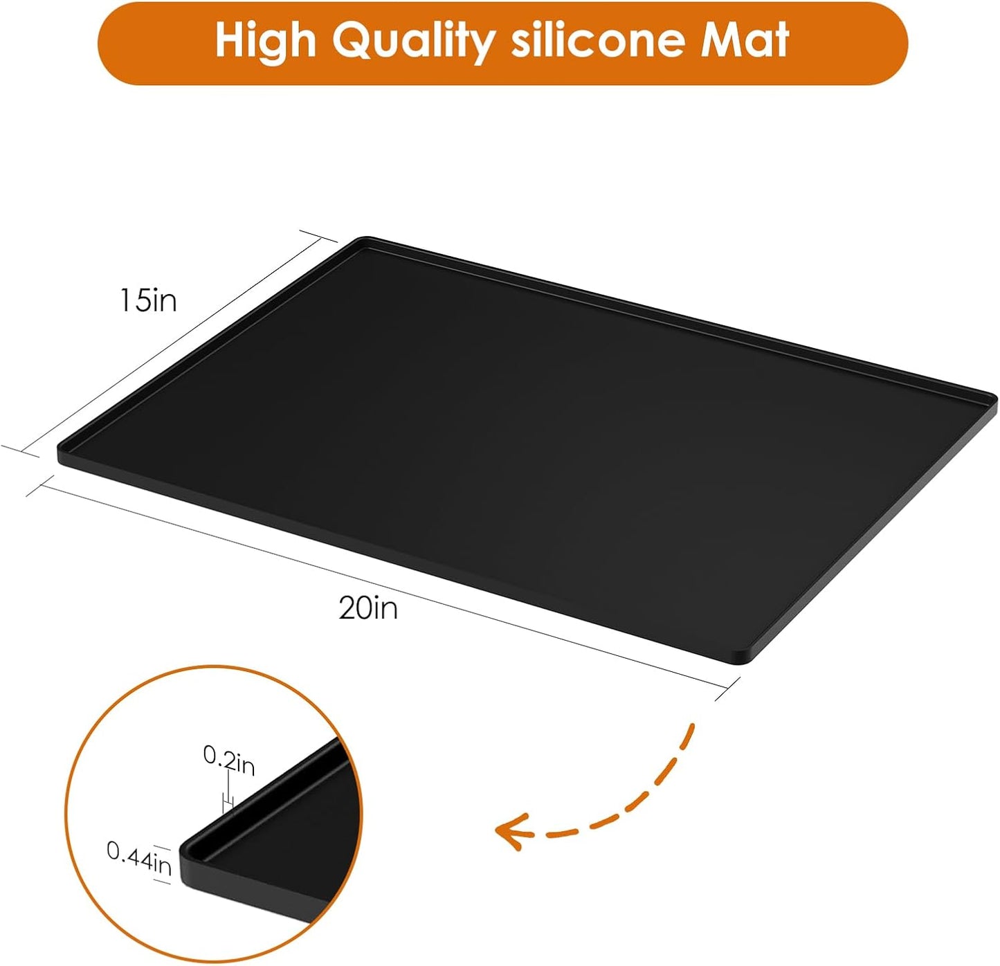 Silicone Coffee Mat with Raised Edges, 20'' x 15'', Keep Tidy for Countertops, Accessories Fit Under Coffee Maker Espresso Machine, Dish Drying Mat, Baking Mat (Black)