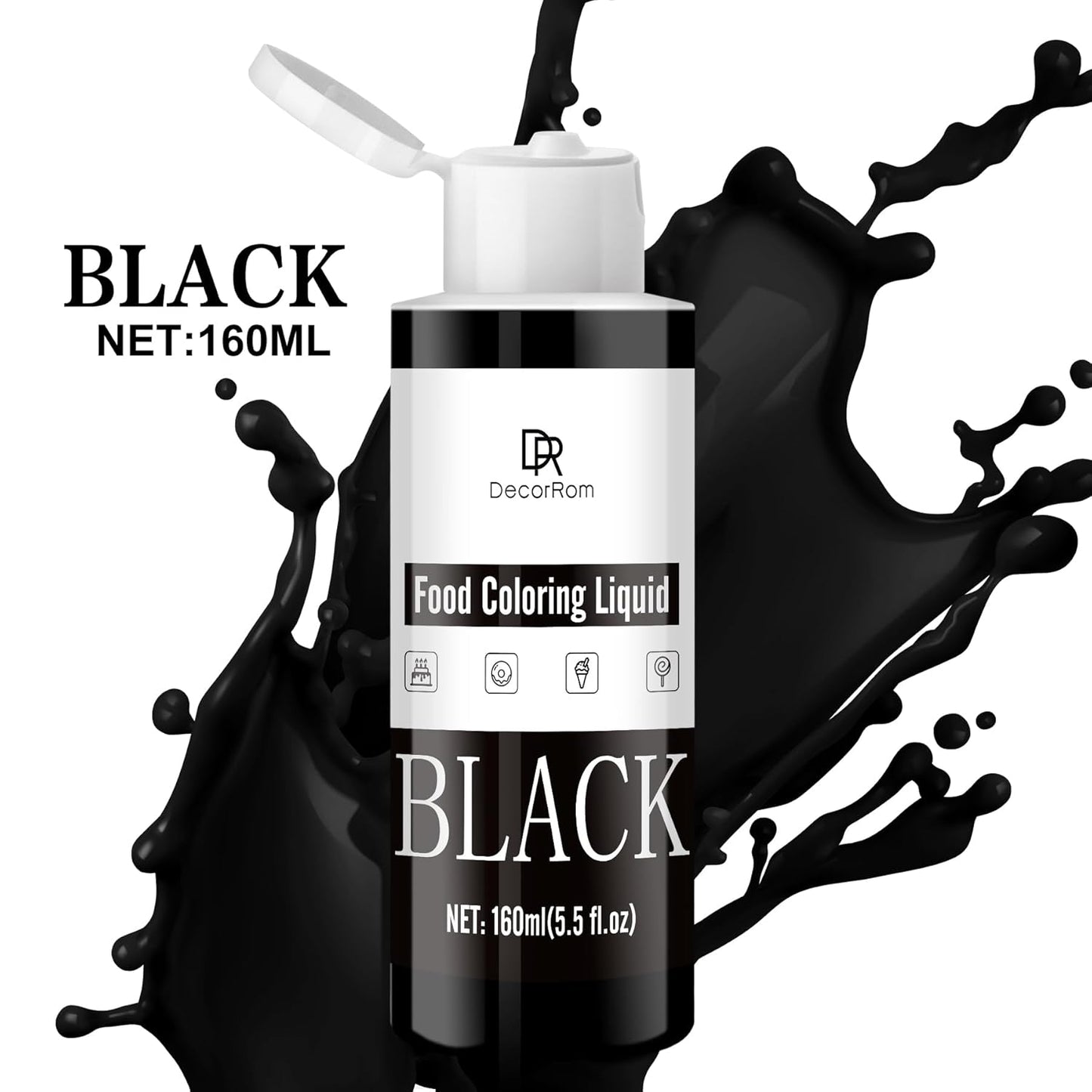 Food Coloring - Vibrant Liquid Icing Food Coloring Set for Baking, Cake Decorating, Easter Egg, Airbrush - Tasteless Food Color Dye for Fondant, Slime, DIY Crafts - 5.5 Fl.oz / 160ml Each (Black)