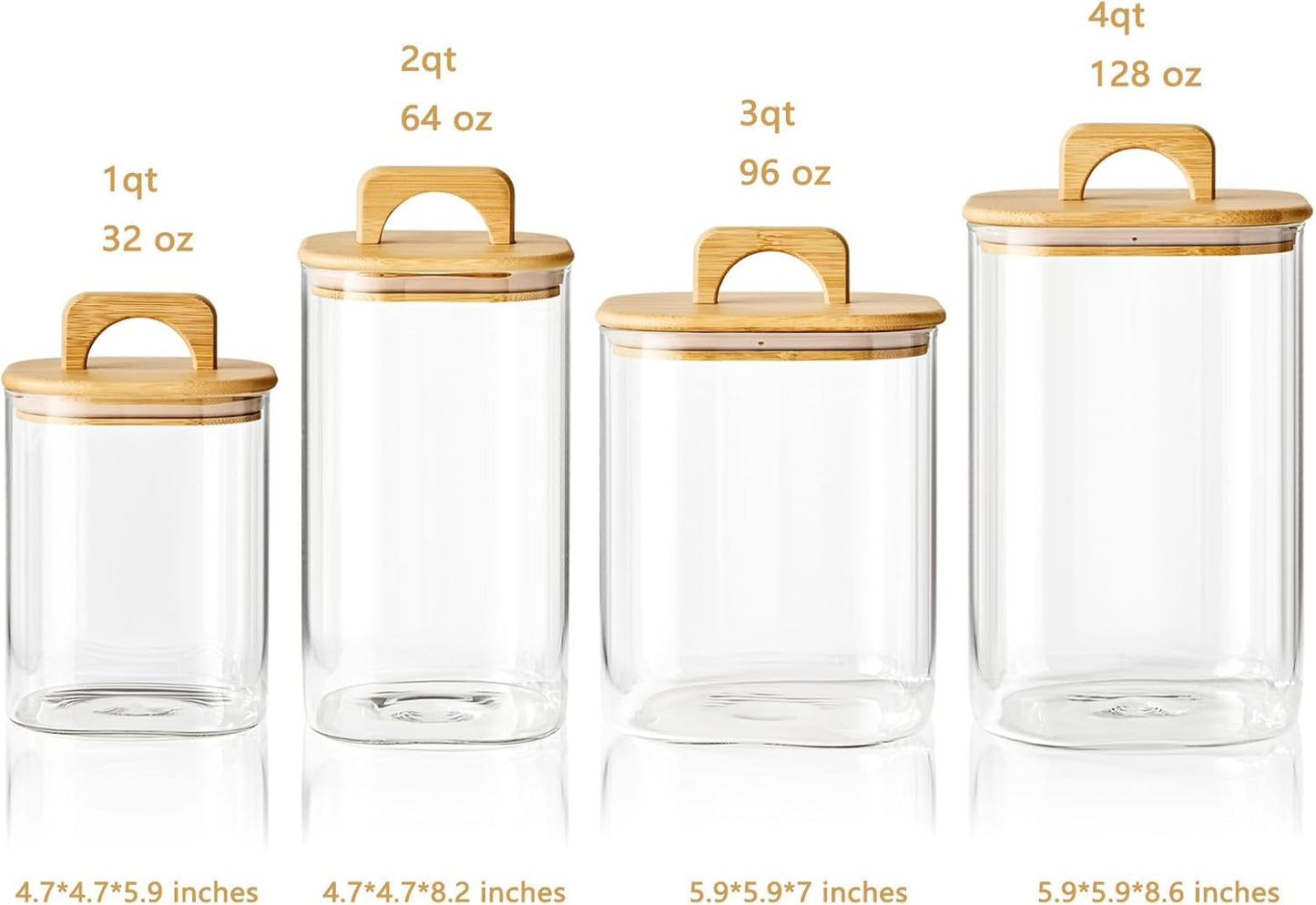 Sweejar 4 qt Large Jars with Bamboo Lids, 1 Gallon Glass Candy Jar with Lid, Sugar/Flour Storage Containers, 128 oz Big Glass Canisters with Airtight Lid, 2 Pack