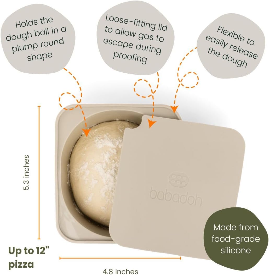 Babadoh Pizza Dough Proofing Silicone Containers with Lids | Pizza Making Accessories | Set of 6 | Dough Color | Original Size (make 12" Pizzas)