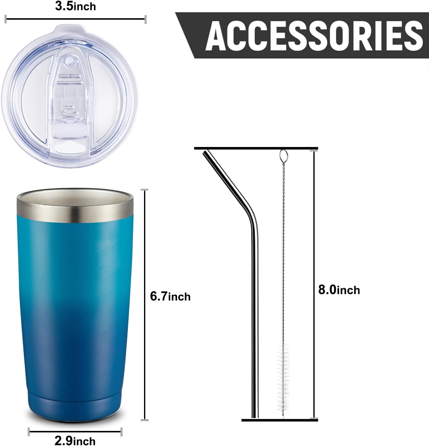 COMOOO 20oz Tumbler with Straw Stainless Steel Insulated Coffee Tumbler Cups Double Wall Vacuum Travel Coffee Mug with Splash Proof Sliding Lid for Hot Cold Drinks (Dark Night, 2 Pack)