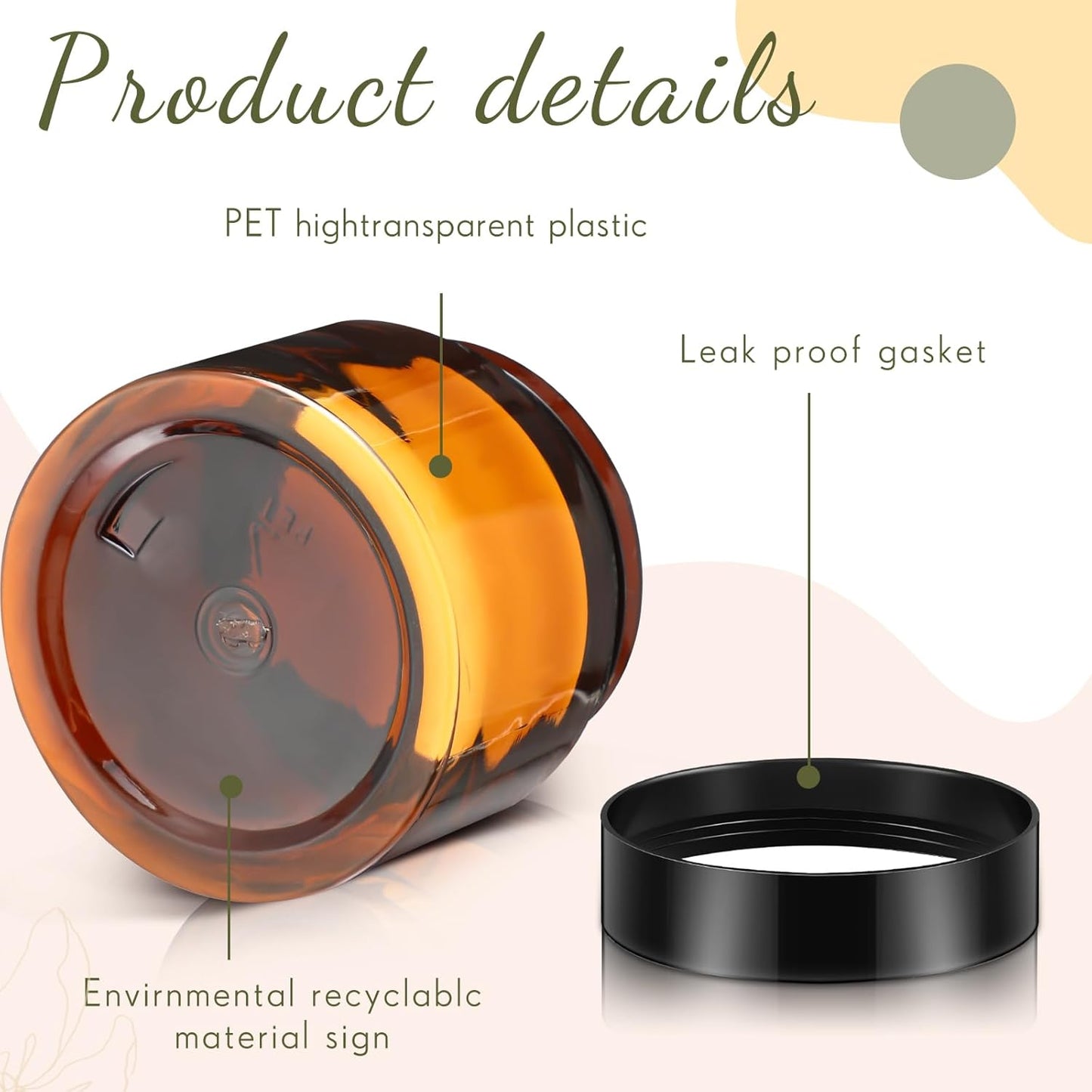 Patelai 4 Pieces Round Wide-mouth Leak Proof Plastic Container Jars with Lids for Travel Storage Makeup Beauty Products Face Creams Oils Salves Ointments DIY Making(4 Ounce,Amber)