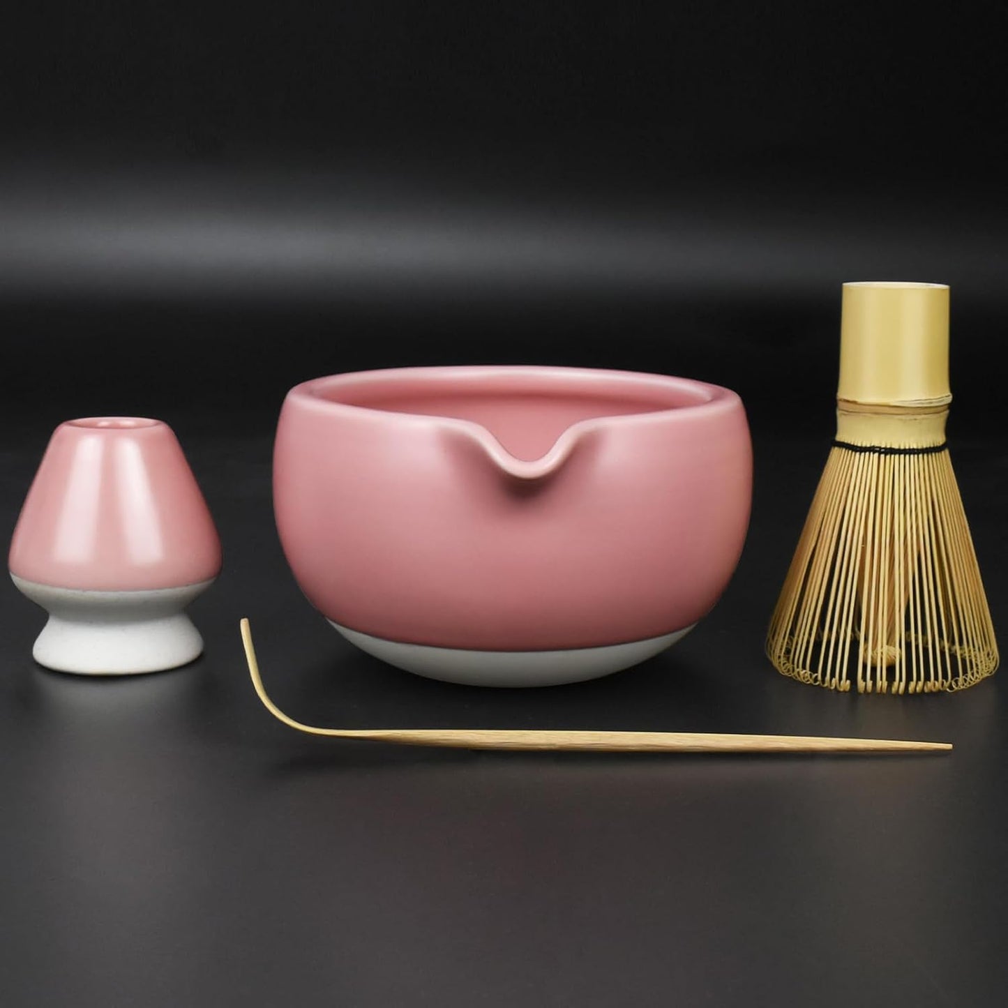 Artcome Complete Matcha Tea Ceremony Kit - Bowl, Whisk, Whisk Holder, Tea Scoop - For Usucha, Koicha, Matcha Latte (Pink)
