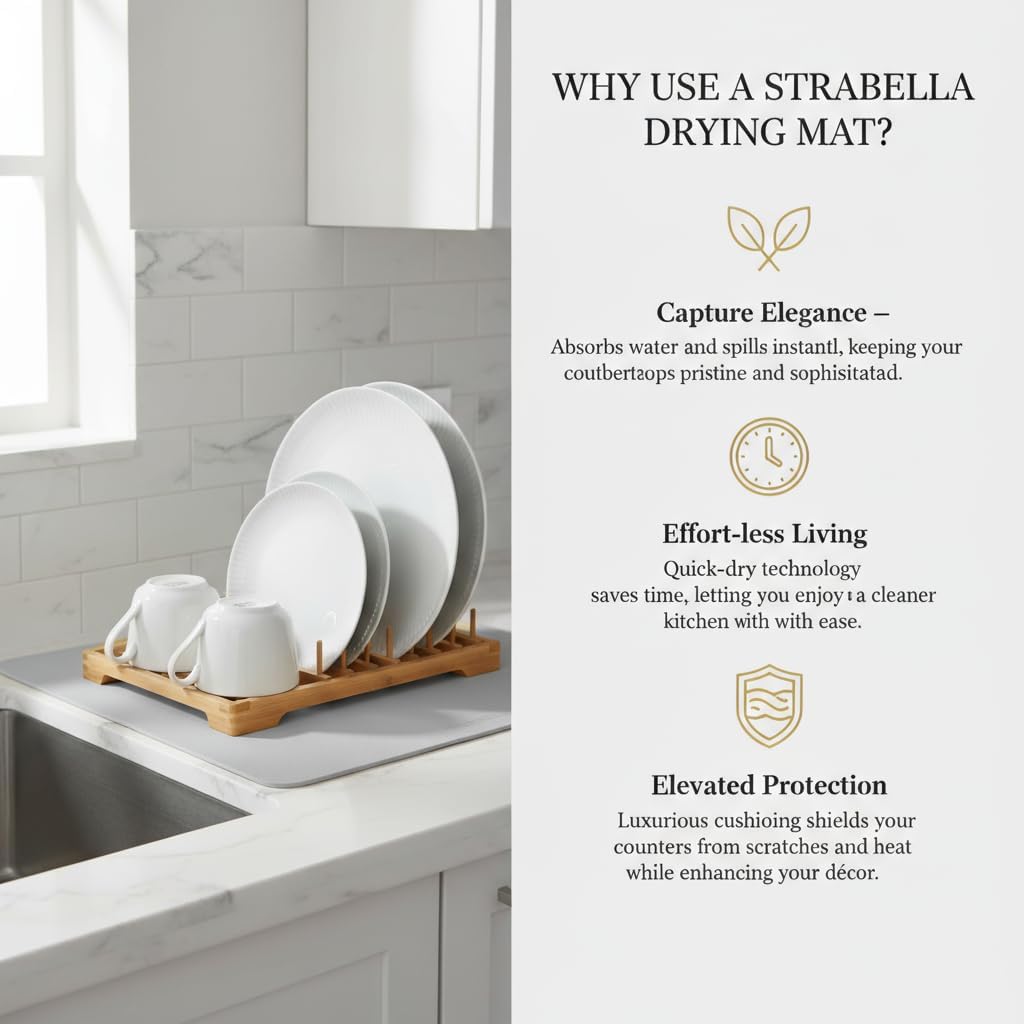 Dish Drying Mat Super Absorbent – 17" x 31" Coffee Mat for Countertops – Non-Slip Drying Mat for Kitchen Counter – Easy to Clean Water Absorbent Mat – XLarge Dish Drying Mats (Lite Gray)