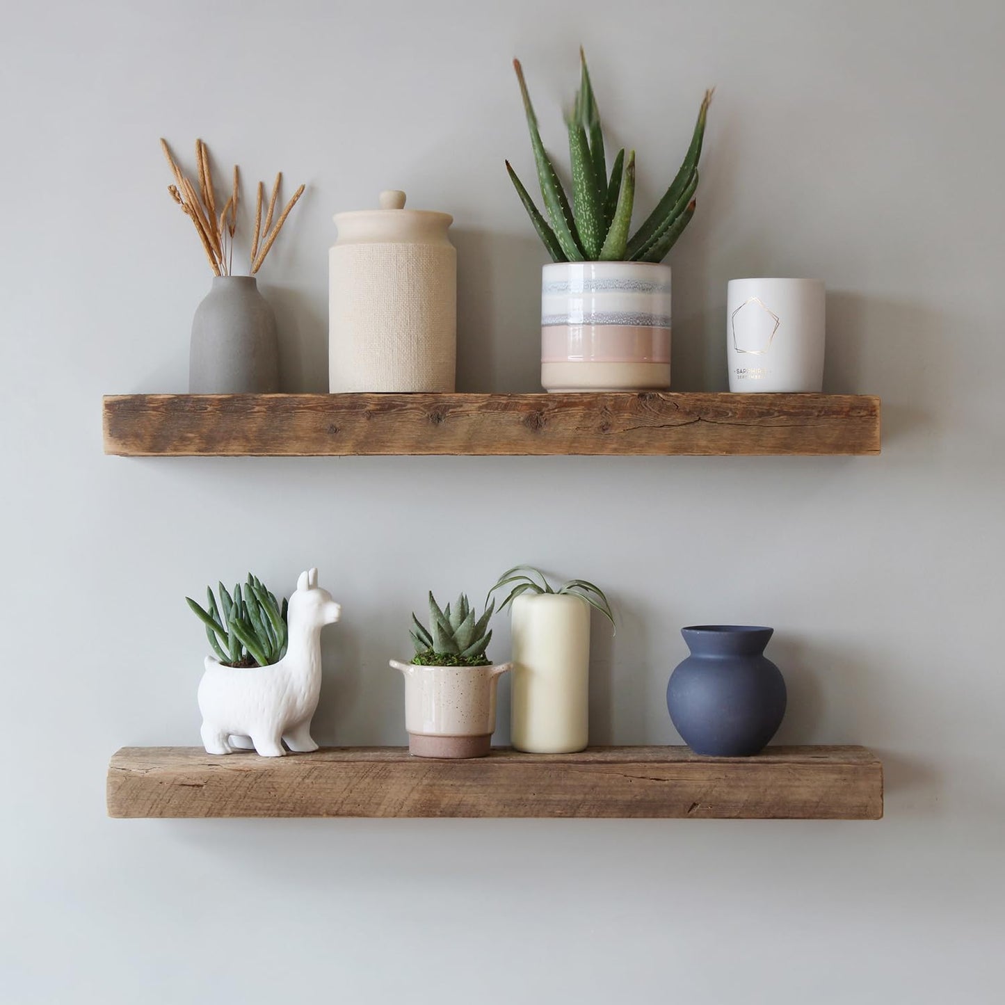 Urban Legacy Reclaimed Barnwood Planks | Floating Shelves for Wall w/Flush Mount Shelf Bracket Set Included | Set of 2 (Natural, 30"x 4.5"x 2")