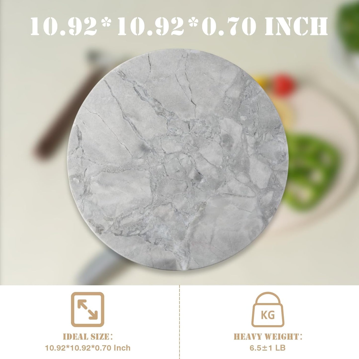 Koville Round Marble Pastry Cutting Board - 11" Gray Marble Cheese Board for Baking, Charcuterie, Pastry, Trivet - Non-Stick Heat Resistant Stone Cutting Boards for Kitchen