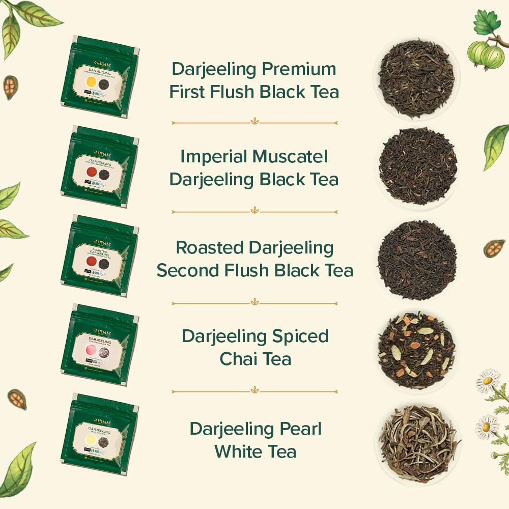 VAHDAM, Assorted Darjeeling Tea Sampler (10 Flavors, 50 Servings) Gluten Free, Non GMO - Darjeeling First Flush & Second Flush | Loose Leaf Tea Sample