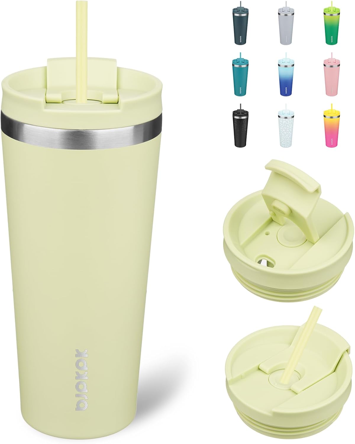 BJPKPK 22oz Insulated Tumbler With lid And Straw Stainless Steel Tumblers Travel Coffee Mug Reusable Thermal Cup,Macaron Green