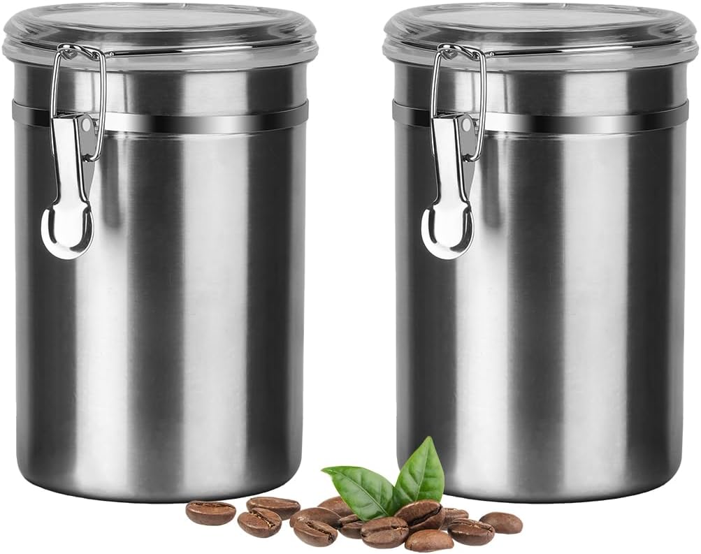 Stainless Steel Food Container with Clear Lids Airtight Container Stackable Small Canisters Kitchen Pantry Storage for Cereal, Snacks, Candy, Herbs, Spices, Sugar, Tea (1.8L Silver-2)