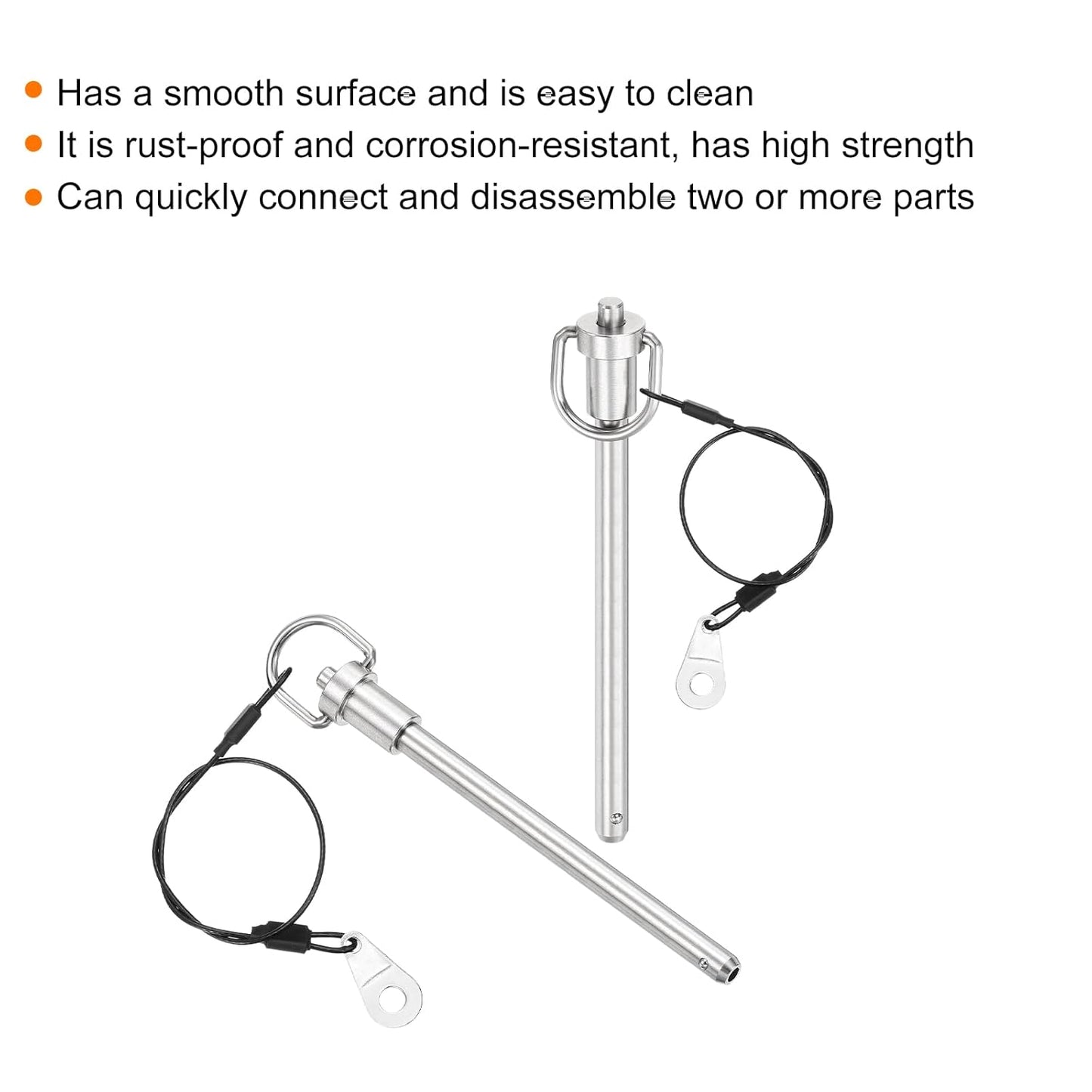 uxcell 1 Pcs Quick Release Pin, 5/16" x 4"(Dia. x L) Push-Button Ball Locking Pin 304 Stainless Steel Ring Handle Locking Pin with Wire for Audio Bimini Top Marine, Silver