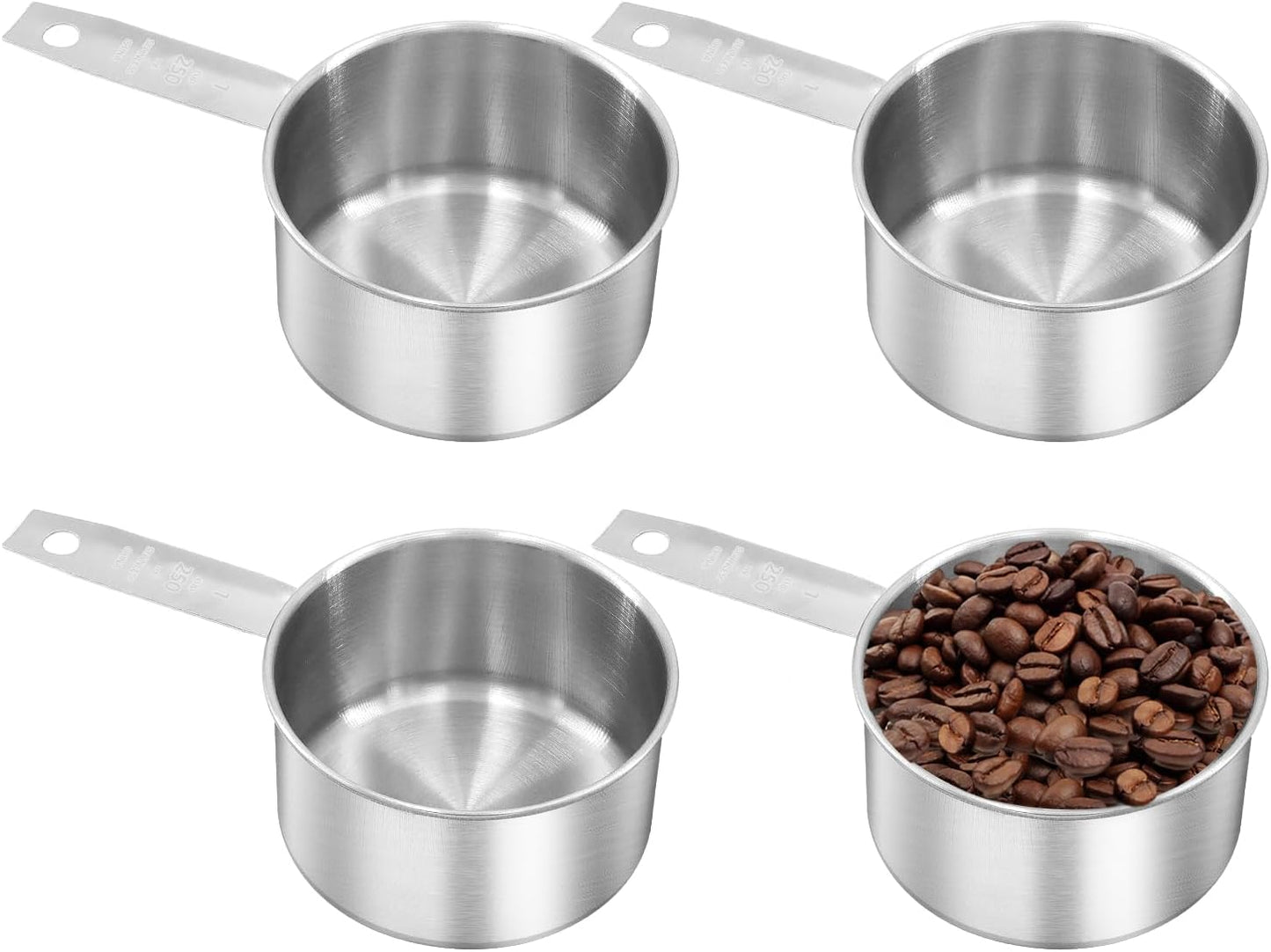 Stainless Steel Measuring Cup, Metal Measuring Cup, Small Measuring Scoops Coffee Scoop with Comfortable Hand for Kitchen Cooking Baking (4, 1 Cup)