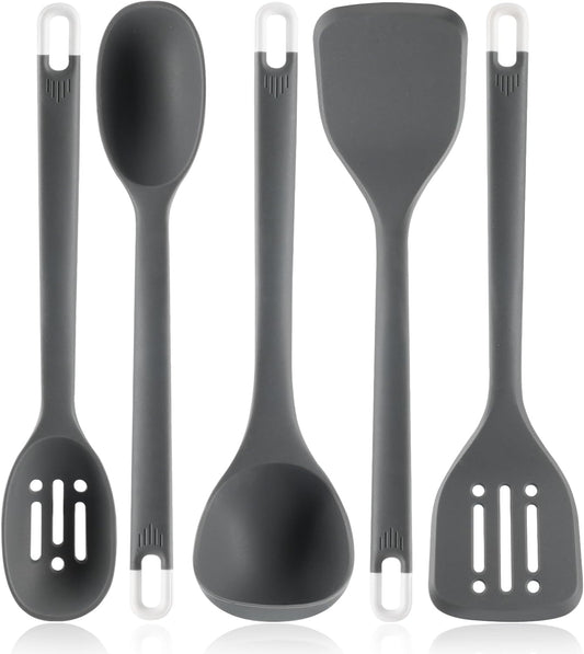 Silicone Kitchen Cooking Utensils Set: MOACC Heat Resistant 13inch Long Kitchen Gadgets, BPA Free Non Stick Rubber Cook Accessories For Food Prep, Frying, Serving, Basting (Dark Grey)