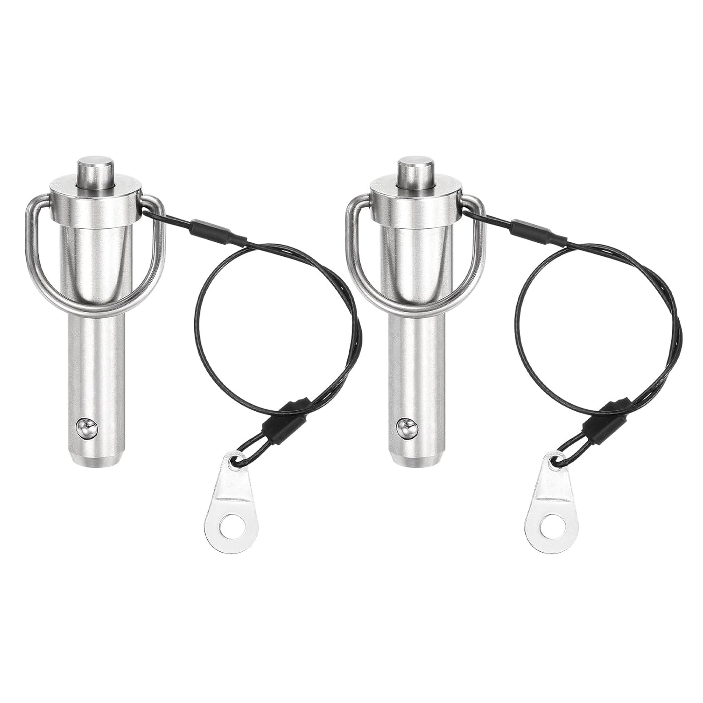 uxcell 2 Pcs Quick Release Pin, 1/2" x 1"(Dia. x L) Push-Button Ball Locking Pin 304 Stainless Steel Ring Handle Locking Pin with Wire for Audio Bimini Top Marine, Silver