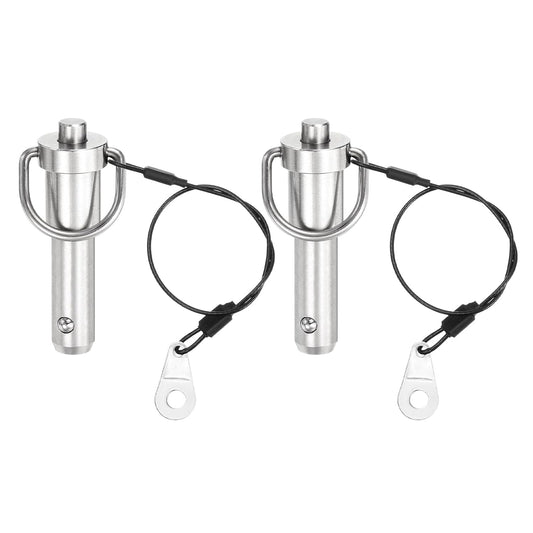 uxcell 2 Pcs Quick Release Pin, 1/2" x 1"(Dia. x L) Push-Button Ball Locking Pin 304 Stainless Steel Ring Handle Locking Pin with Wire for Audio Bimini Top Marine, Silver