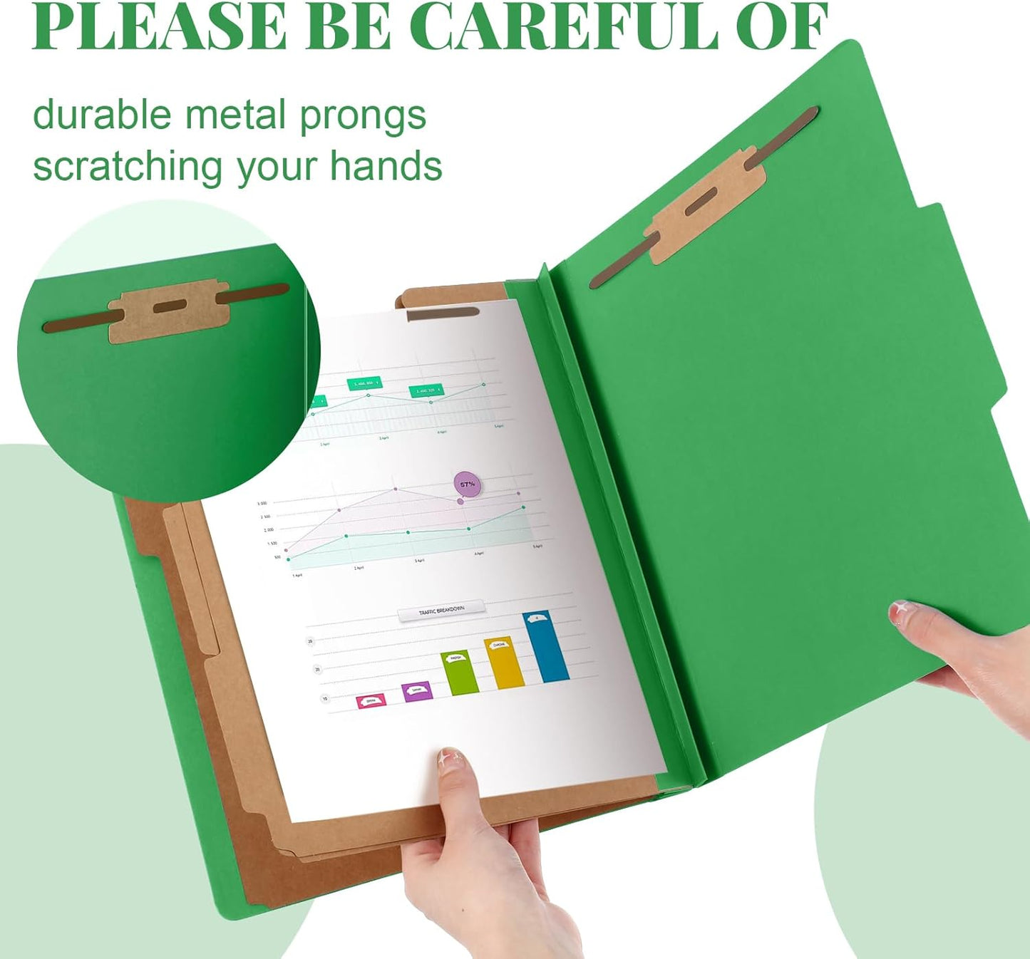 24 Pcs Classification Folders Letter Size, Back to School Supply for Teacher, Student, 3 Dividers Pressboard File Folder Bulk with 2 Fasteners, 3.5 Inch Expanding File Organizer (Green)