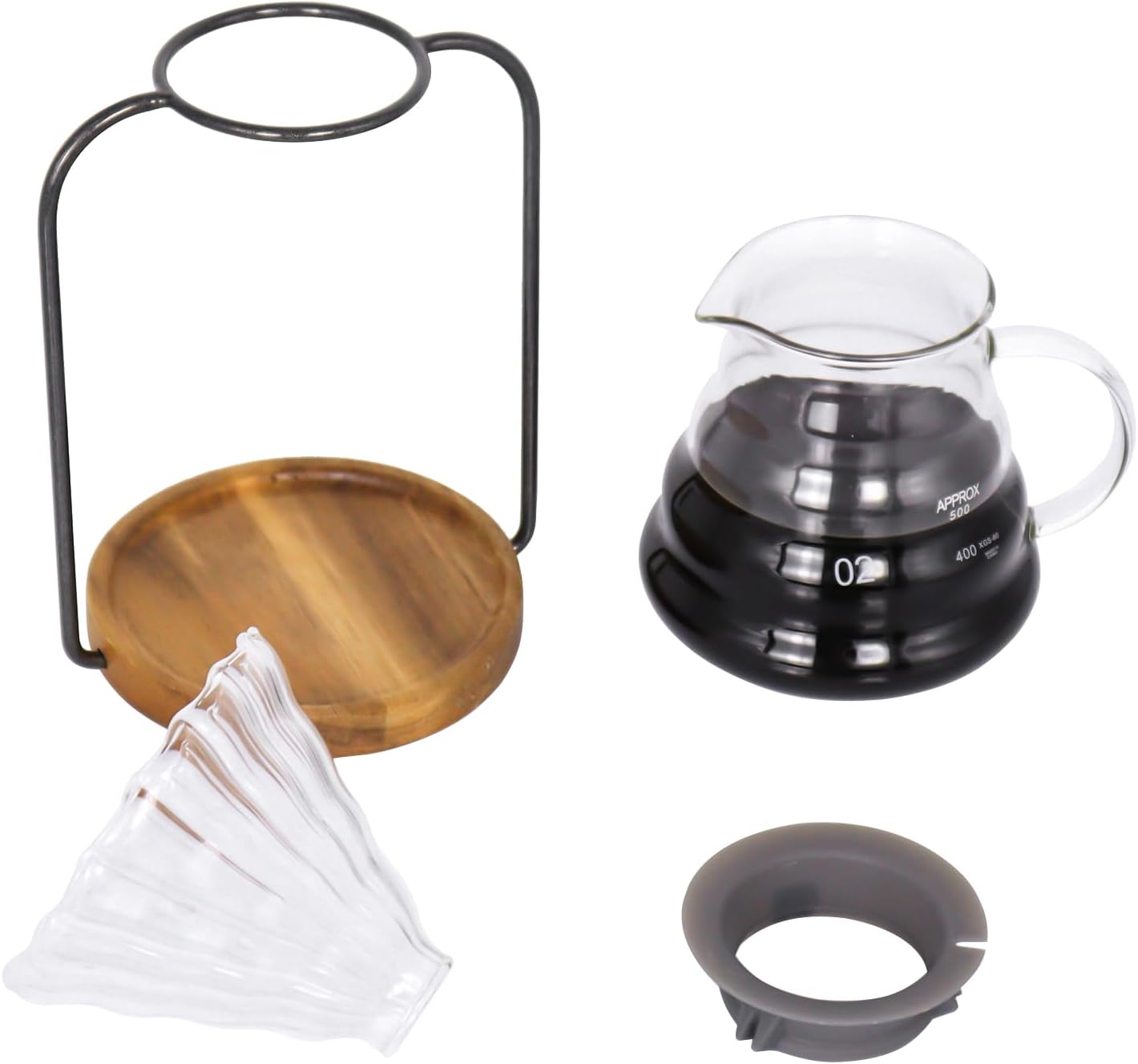 SOTECH Pour Over Coffee Dripper Set, Filter Holder Glass Server with Paper Coffee Filters Manual Stand for Tea and Saffron