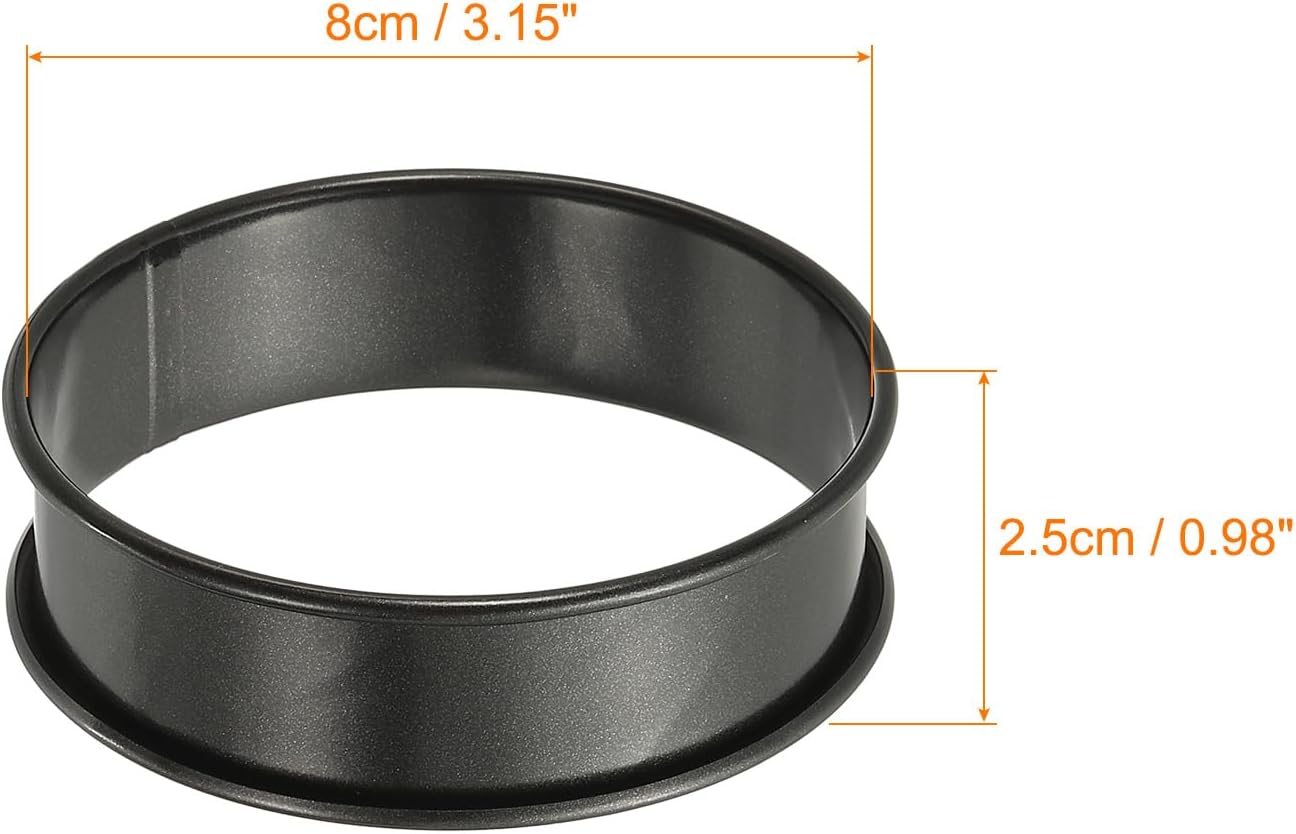 HARFINGTON 6pcs Crumpet Rings 3.15" Nonstick Round Cake Ring Stainless Steel Double Rolled English Pastry Rings for Kitchen Baking Crumpet Dessert, Black