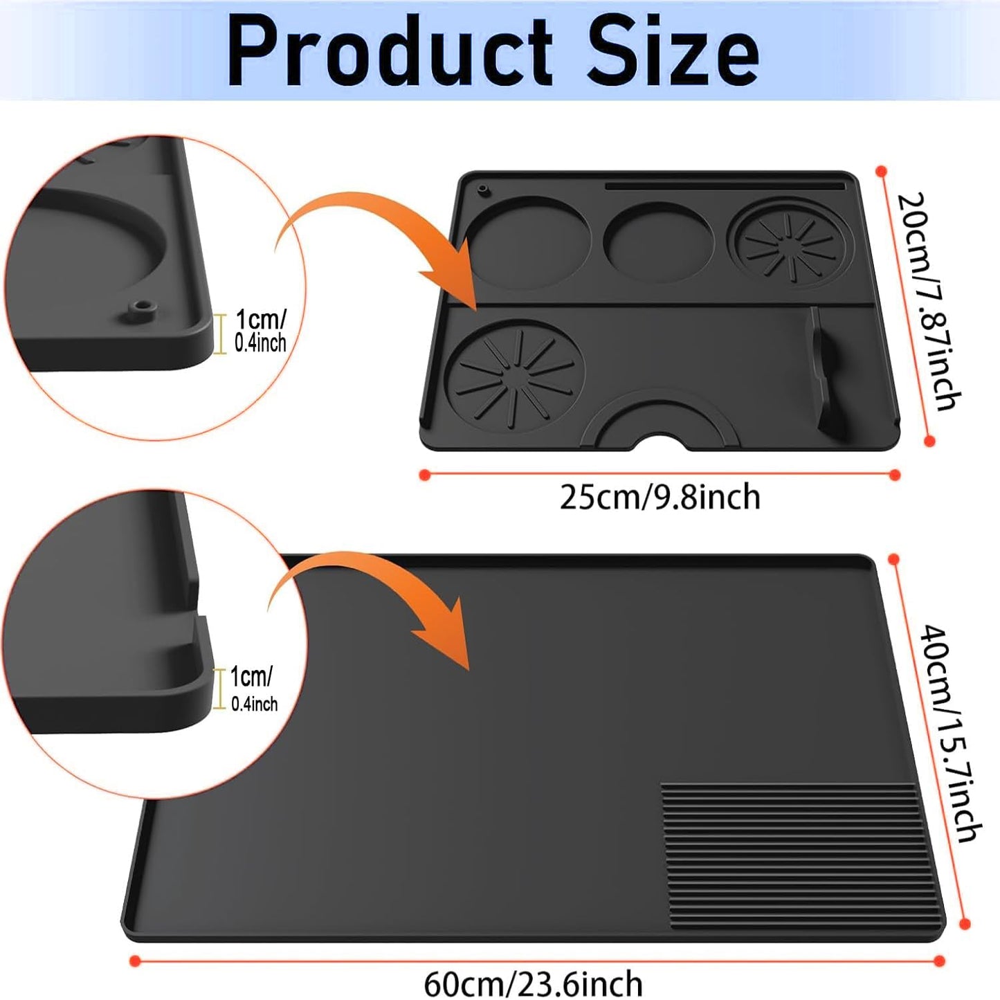 Silicone Coffee Mat with a removable tamper mat,15.7"x23.5"Coffee Bar Mat for Countertops,Fit Under Espresso Machine,Dish Drying Racks-Black