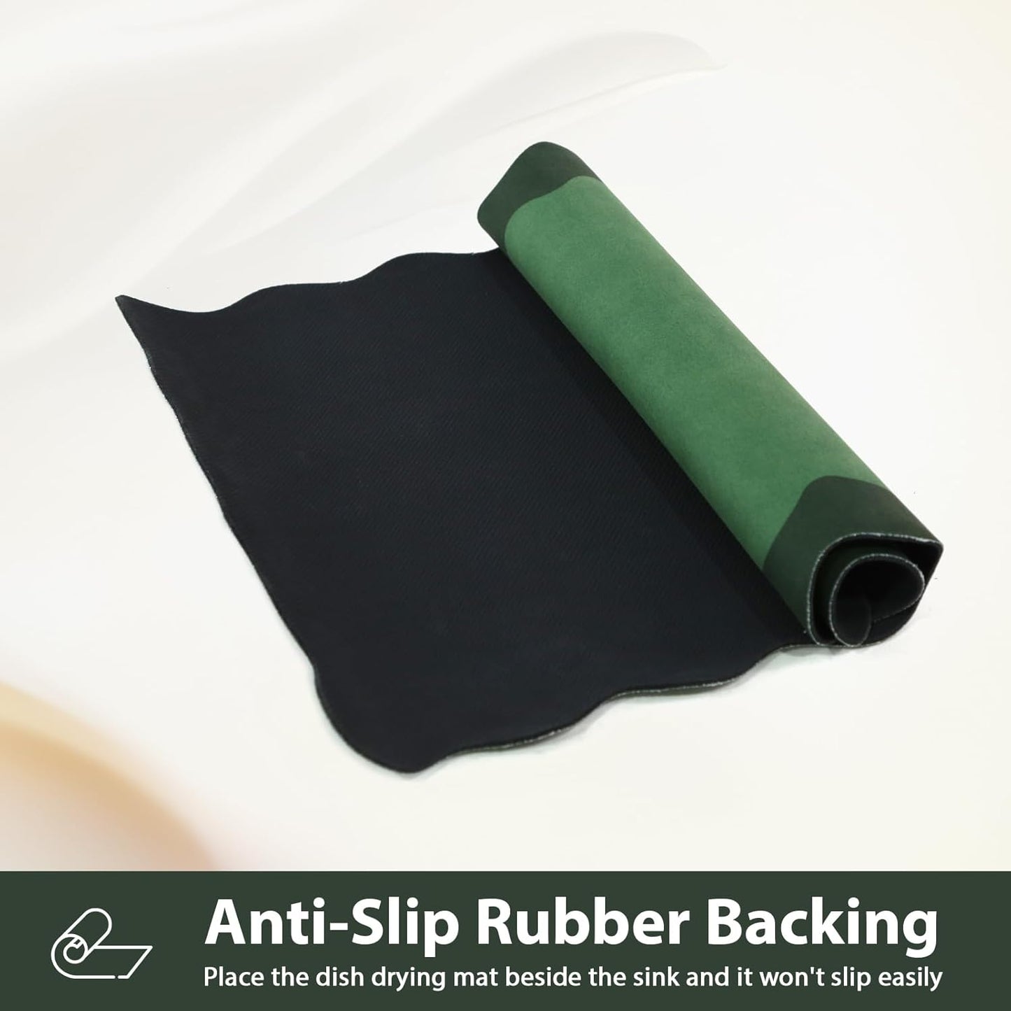 Scalloped Coffee Bar Mat for Countertop, Cute Dish Drying Mats for Kitchen Counter, Diatomite Absorbent Mat for Coffee Station, Kitchen Aesthetic Decor (16"x24", Green)