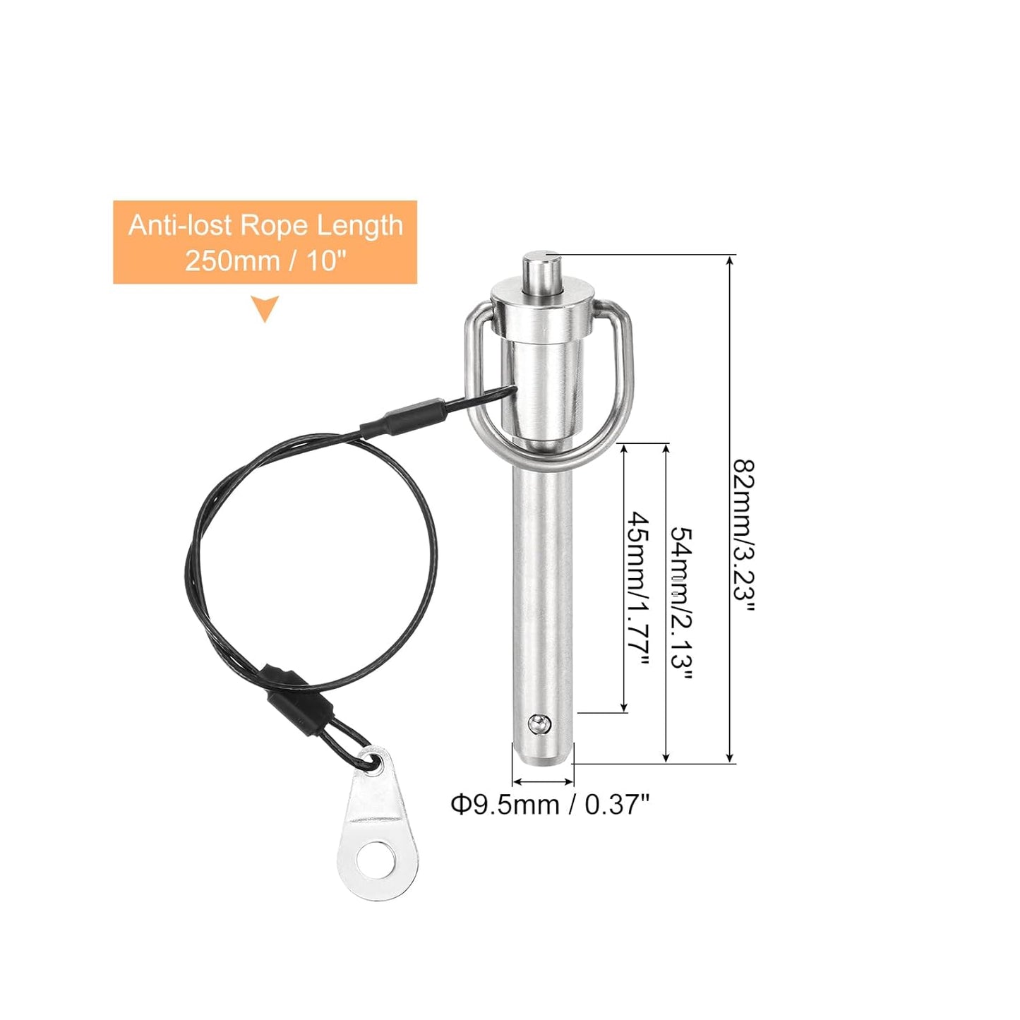 uxcell 1 Pcs Quick Release Pin, 3/8" x 1.77"(Dia. x L) Push-Button Ball Locking Pin 304 Stainless Steel Ring Handle Locking Pin with Wire for Audio Bimini Top Marine, Silver