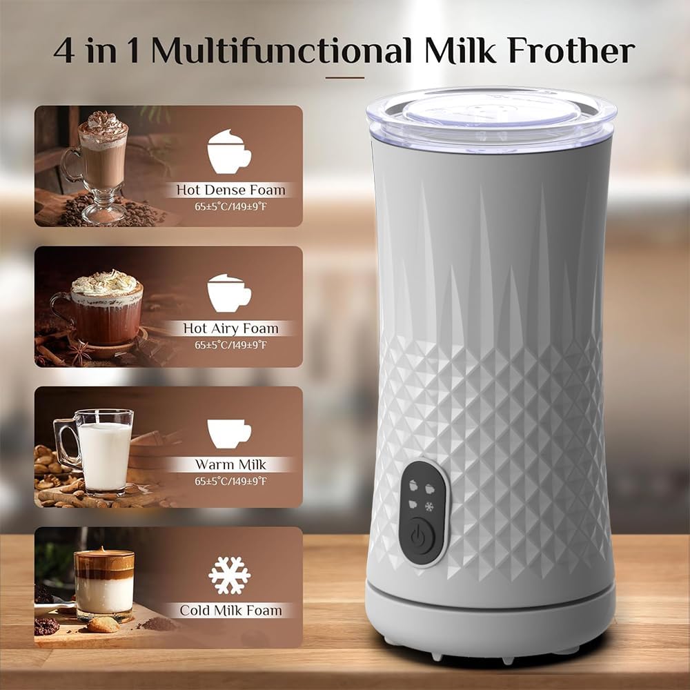 Milk Frother, Elec3 4 in 1 Electric Frother and Steamer 8.1oz/240ml Milk Warmer Coffee Foamer, Automatic Warm and Cold Foam Maker for Latte,Cappuccino,Macchiato,Chocolate