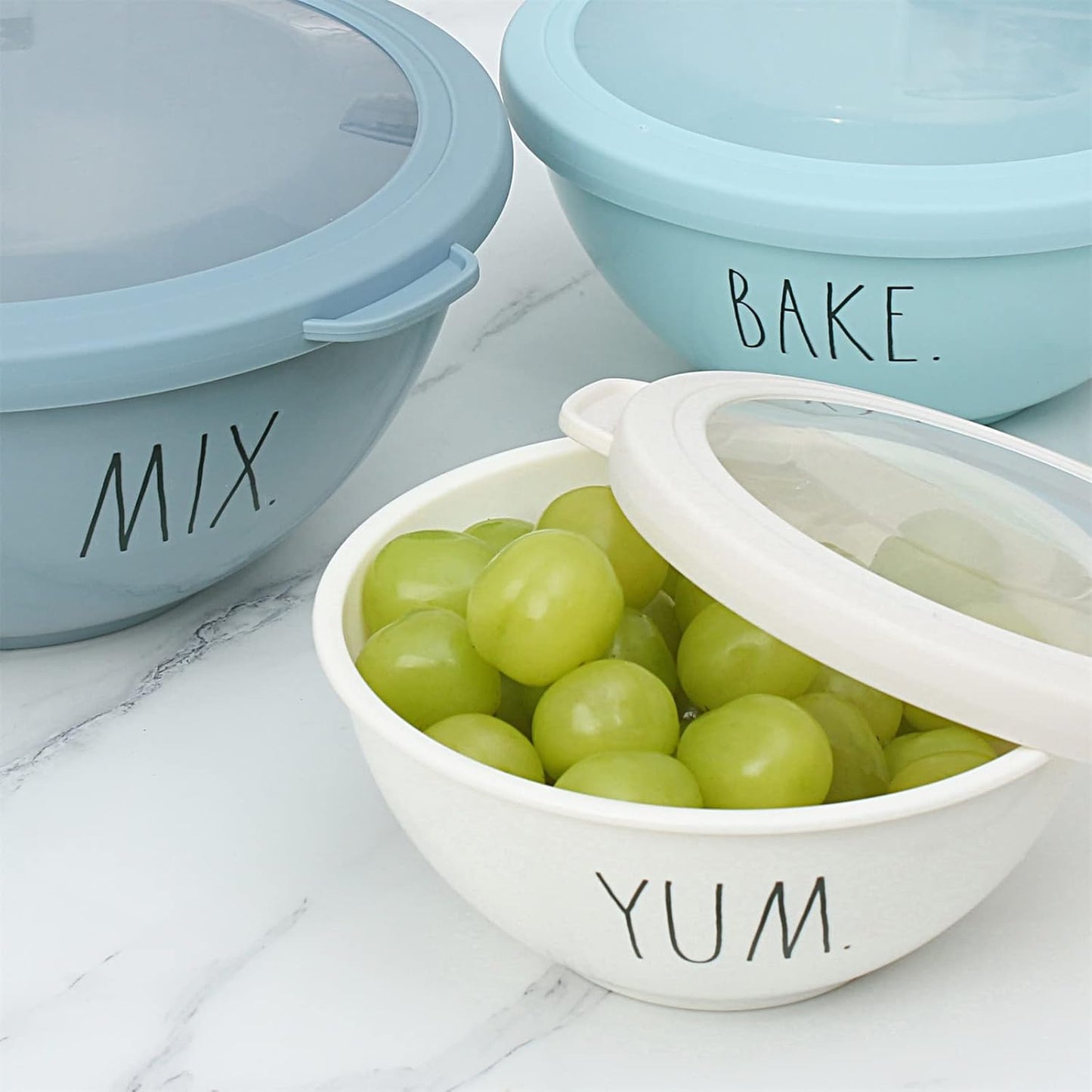 Rae Dunn Mixing Bowls with Lids - 10 Piece Plastic Nesting Bowls Set includes 5 Prep Bowls and 5 Lids (Blue Ombre)