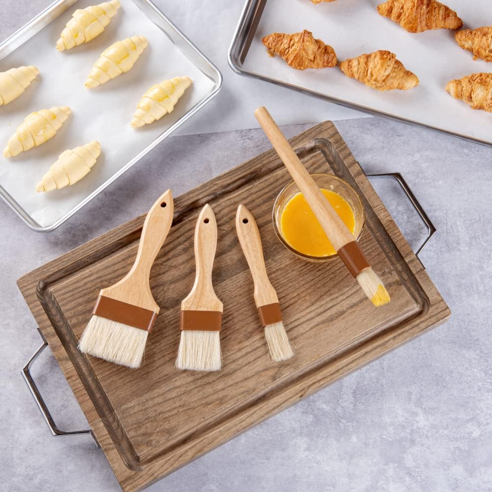 Restaurantware-Pastry Tek Wide Buttering Brush Set, 1 Set of 4 Boar Bristle Pastry Brushes - Hardwood Handle, Sturdy Ferrule, Wood Basting Brushes, Built-In Hanging Hole, For Glazing And Basting