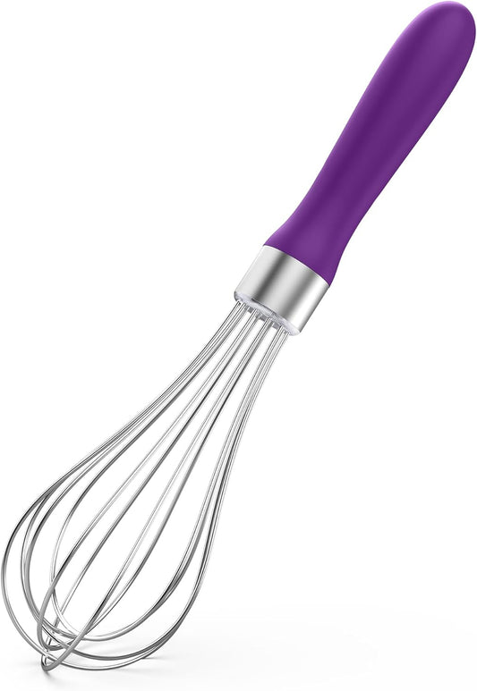 U-Taste 9" Small Egg Whisk: 18/10 Stainless Steel Kitchen Cooking Wire Balloon Wisk, Heavy Duty Metal Beater Stirrer, Manual Baking Tool with 6 Flex Wires for Hand Mixing, Blending Sauce (Purple)