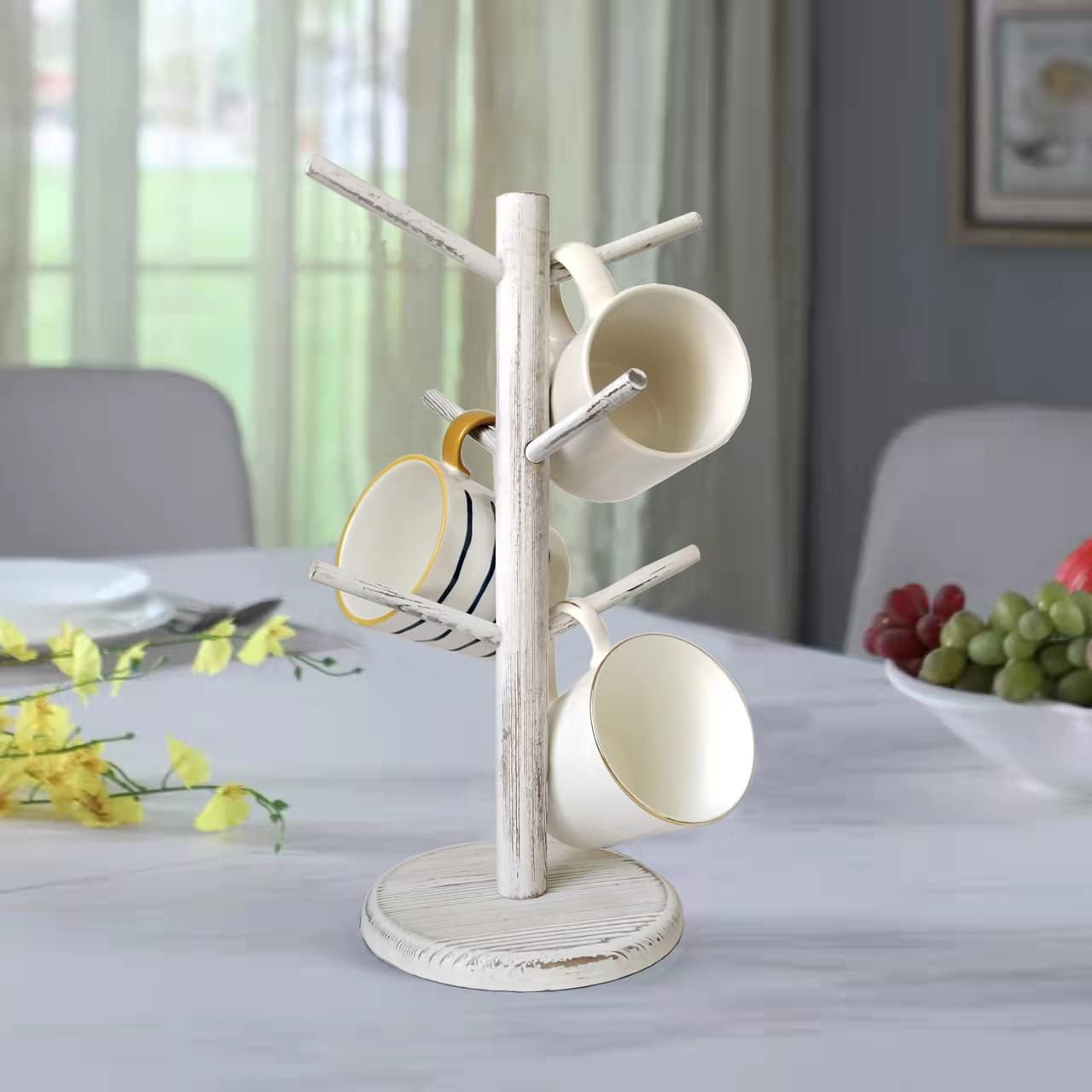 Dorhors Mug Holder Tree,Coffee Cup Holder with 6 Hooks, Wood Mug Rack for Counter,Coffee Bar Accessories and Orgnizer Station