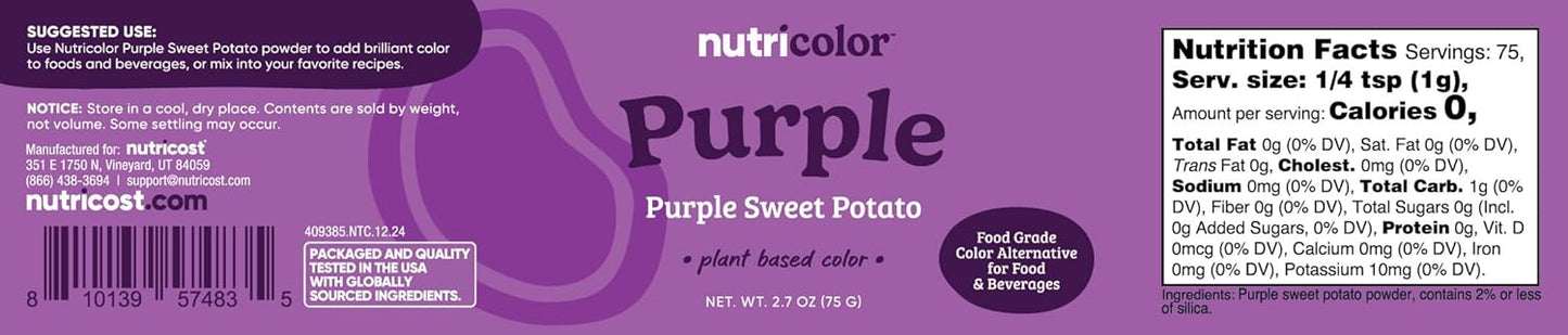 Nutricost Purple Plant Based Food Coloring From Purple Sweet Potato Powder (75 Servings) - Nutricolor Color Alternative For Food & Beverages