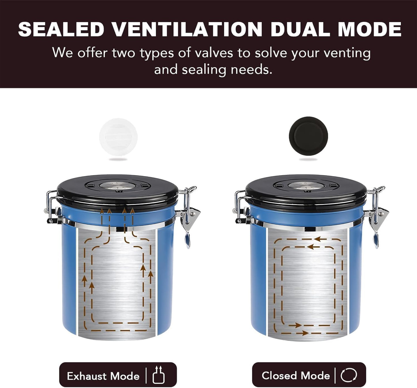 ShanSon Coffee Canister Airtight Coffee Container Stainless Steel Coffee Bean Storage Container with CO2 Release Valve and Scoop Coffee Canister for Beans,Grounds,Sugar,Flour,Tea,Cereal,16OZ,Blue