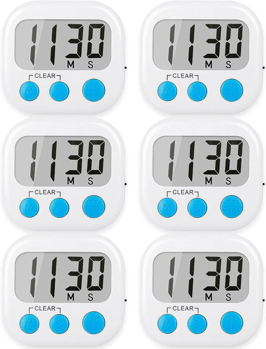 6 Pack Digital Kitchen Timers for Cooking Magnetic Timer for Cooking Loud Alarm White