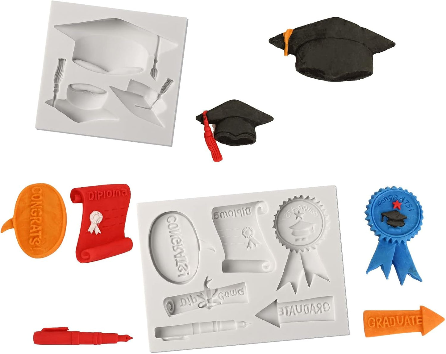 Sakolla Graduation Fondant Molds Silicone Doctoral Cap Diploma Chocolate Candy Molds Congrats Grad Congratulations Mould Cake Toppers Party Decorations for 2025 Graduation Celebration